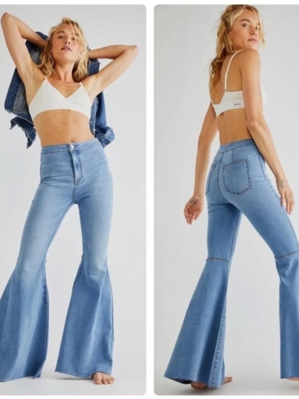 WE THE FREE JUST FLOAT ON ELEPHANT EAR BELL BOTTOM EXTREME FLARE BLUE JEANS - 27